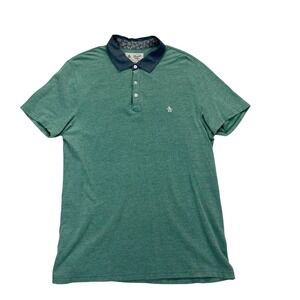 Original Penguin Mens Green Heathered Pique Polo Shirt Contrast Collar Large